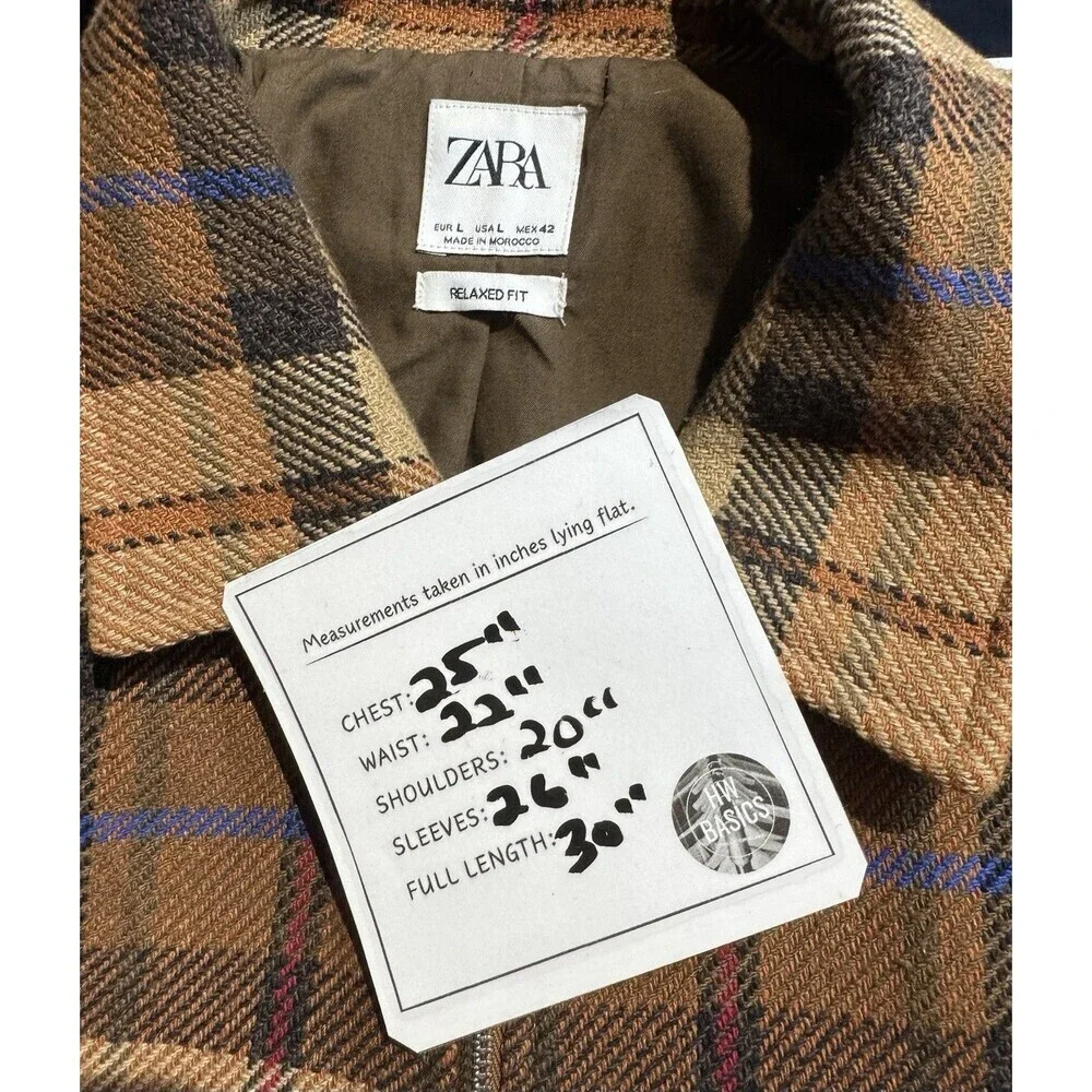 ZARA Men’s Textured Flannel Multi Brown Jacket Fall Coat Size Large